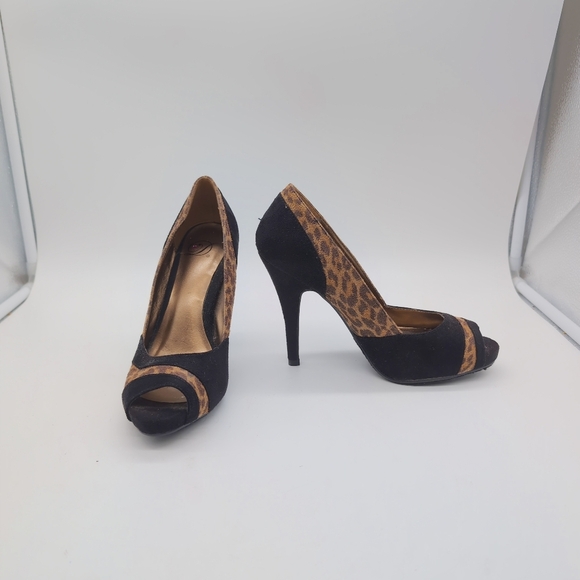 Leopard Print Black Peep Toe Heels By D Love Sz 7 - Picture 2 of 7